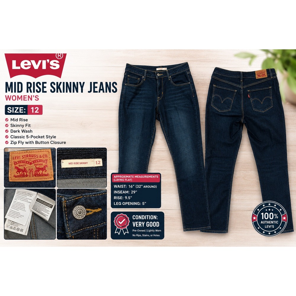 Levi's Mid Rise Skinny Jeans Womens 12M W31 L30 Dark Wash Stretch Denim
